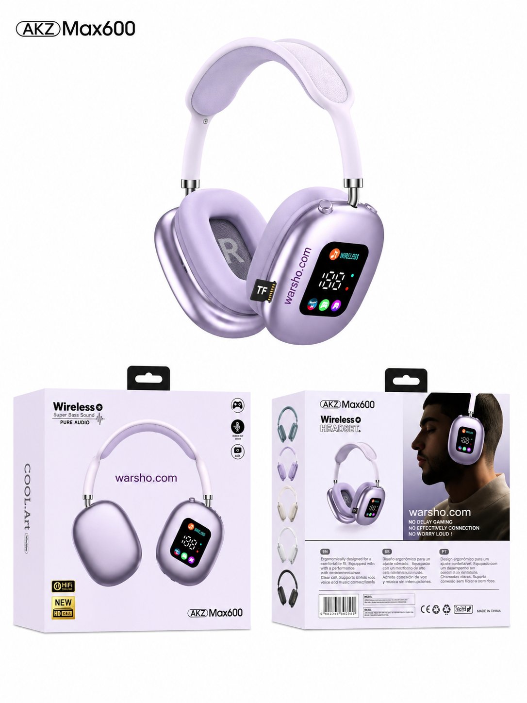 Smart LED Display Wireless Headphones with Touch Screen – Bluetooth Noise Cancelling Over-Ear Headset - image 2