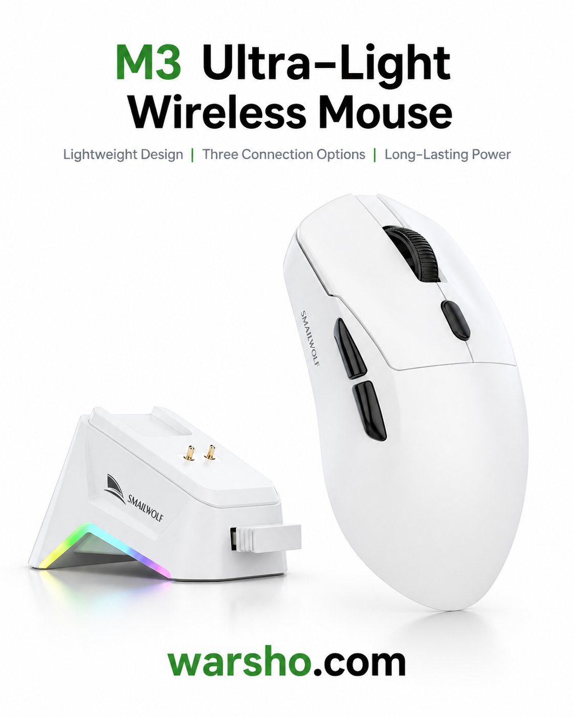 SMAILWOLF M3 PRO Wireless Gaming Mouse – Tri-Mode Bluetooth FPS E-Sports Mouse with PAW3311 Sensor - image 2
