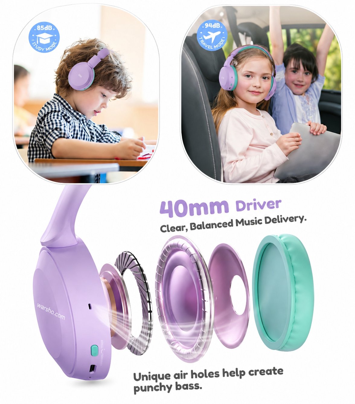 Acer Kids Bluetooth 6.0 Headphones – Wireless Over-Ear Headset with Volume Limit & Built-in Mic - image 3