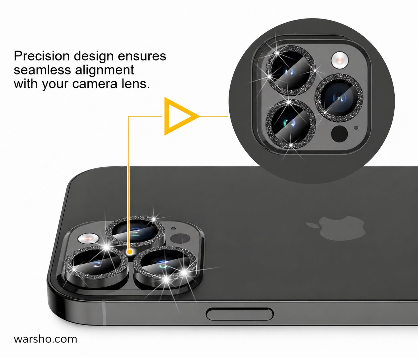 Metal Camera Lens Protector (For iPhone 17 / 16 / 15 / 14 Series – Glitter Ring Tempered Glass Lens Cover) - image 3