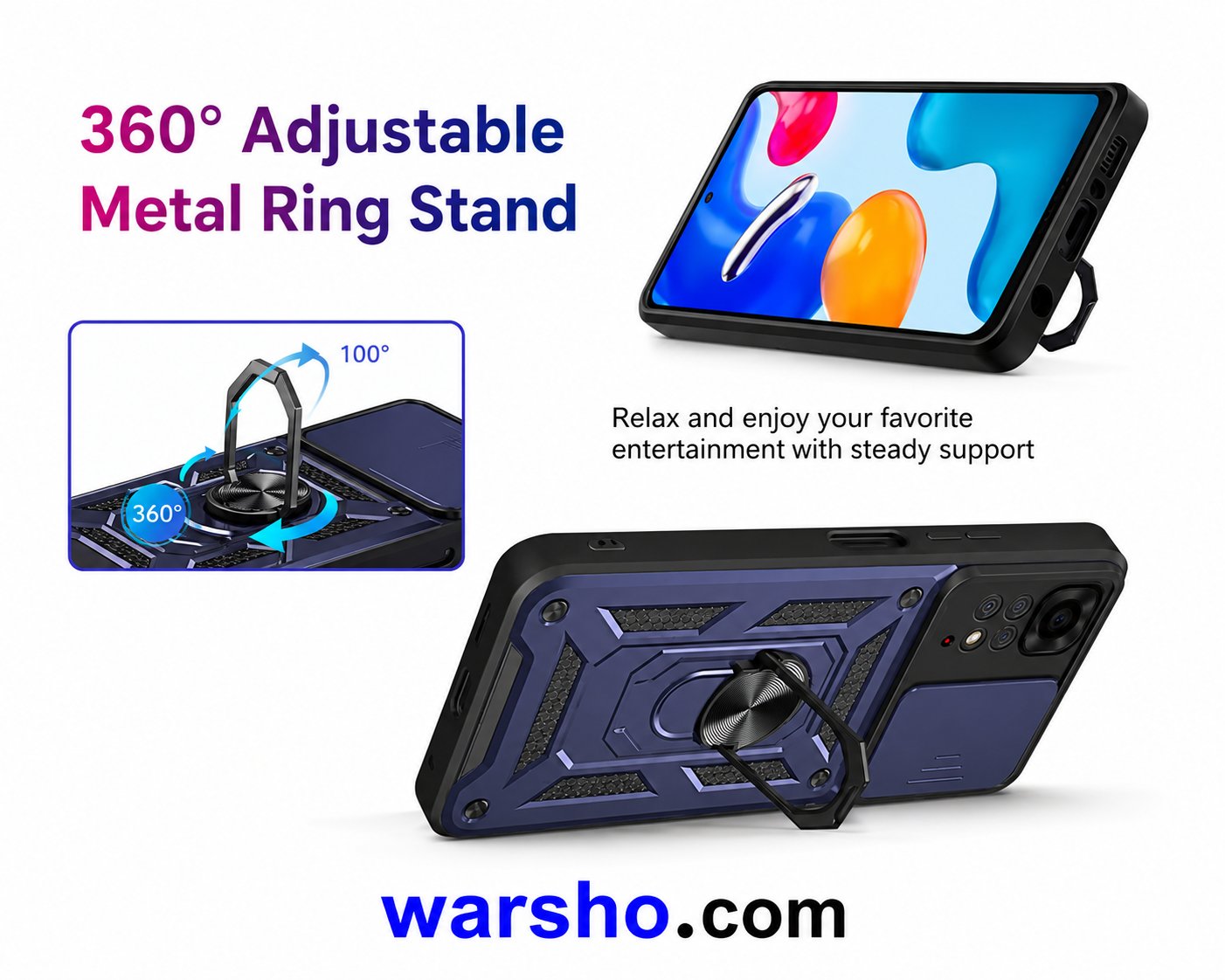 Armor Ring Case for Xiaomi Redmi Note 13, 12, 11, 10 Pro, 10S, 11S, 12S, 13C & 12C - image 4