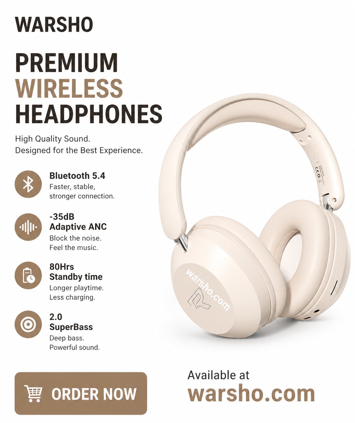 STONEGO Foldable Wireless Bluetooth Headphones – Over-Ear Stereo Sound, Lightweight Sports Headset