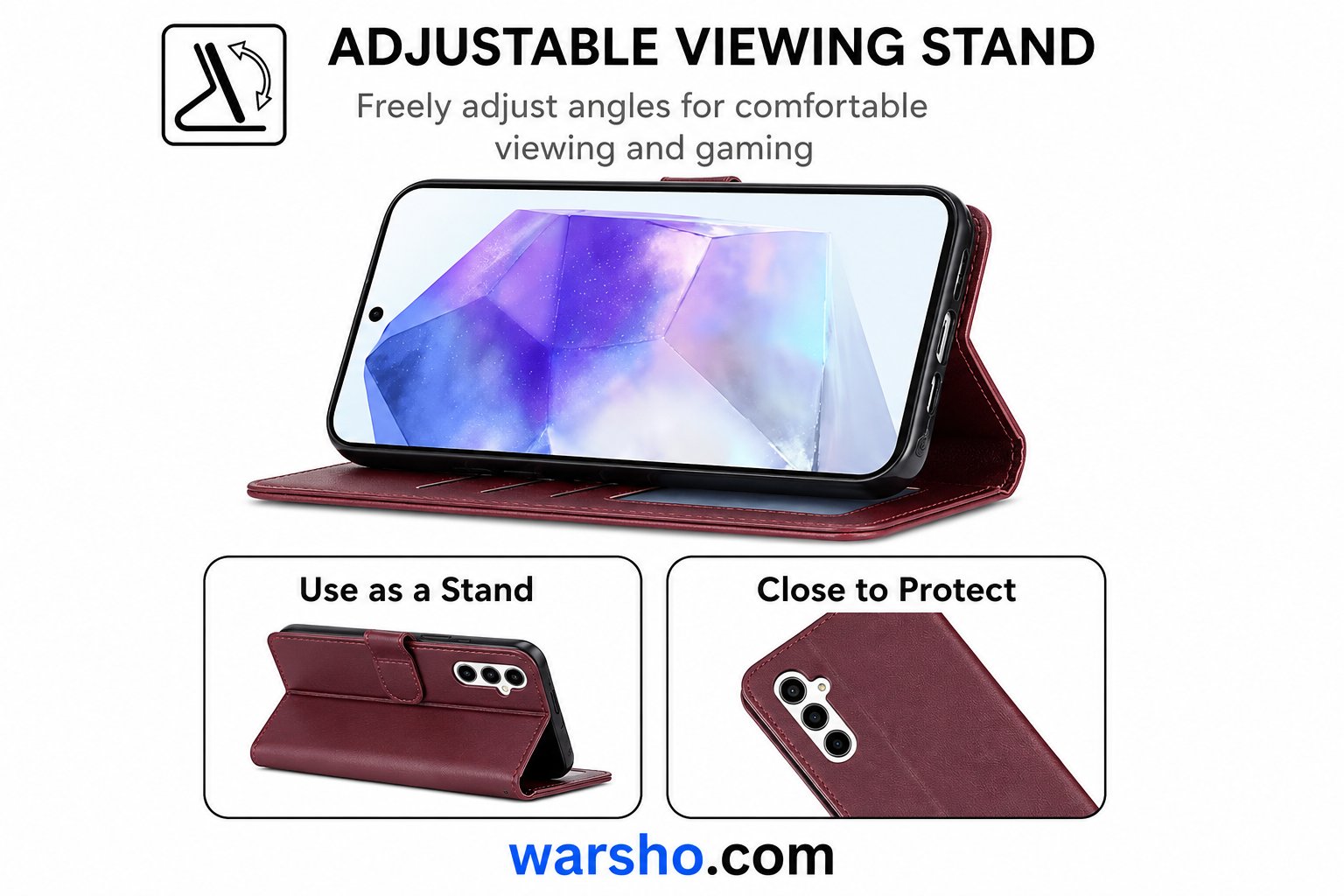 Wallet Flip Leather Case for Samsung Galaxy A05s, A06, A07, A12, A13, A14, A15, A16, A17, A24, A26, A34, A35, A36, A52, A53, A54, A55 & A56 - image 2