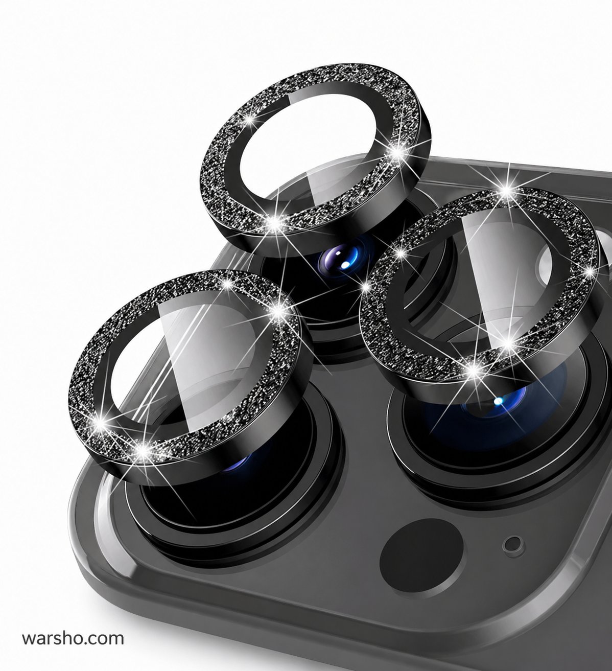 Metal Camera Lens Protector (For iPhone 17 / 16 / 15 / 14 Series – Glitter Ring Tempered Glass Lens Cover) - image 2