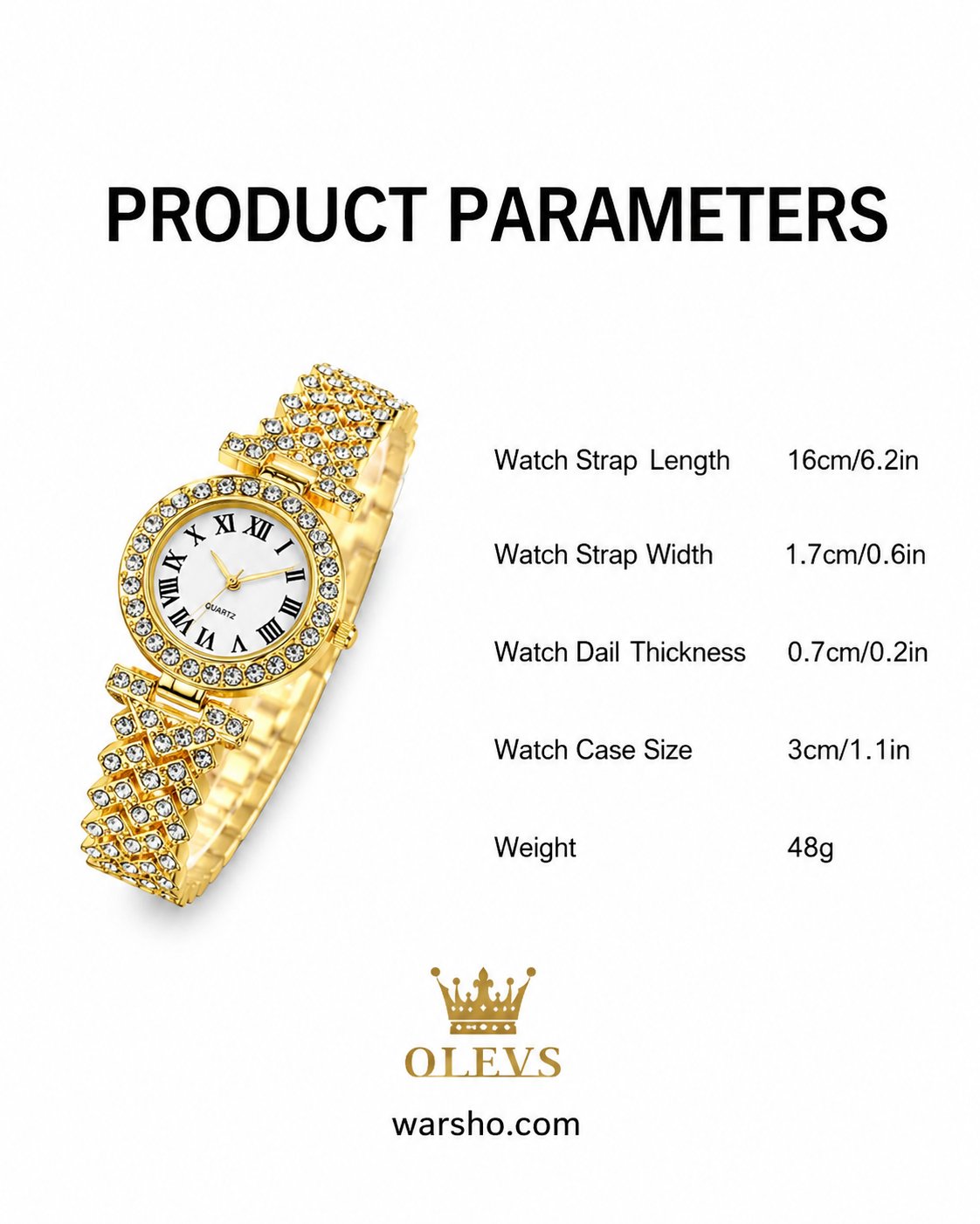 Luxury Women Gold Watch & Jewelry Set (6PCS) – Diamond Quartz Wristwatch, Bracelet, Necklace, Earrings Gift Box - image 2