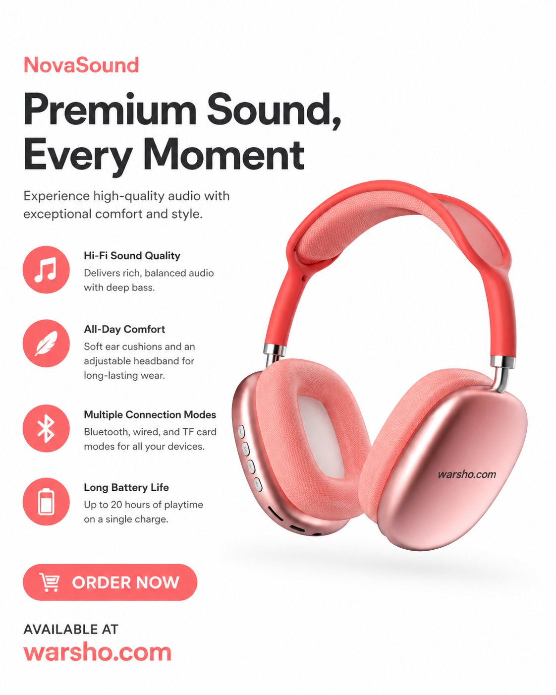 Wireless Bluetooth 5.3 Over-Ear Headphones (Foldable