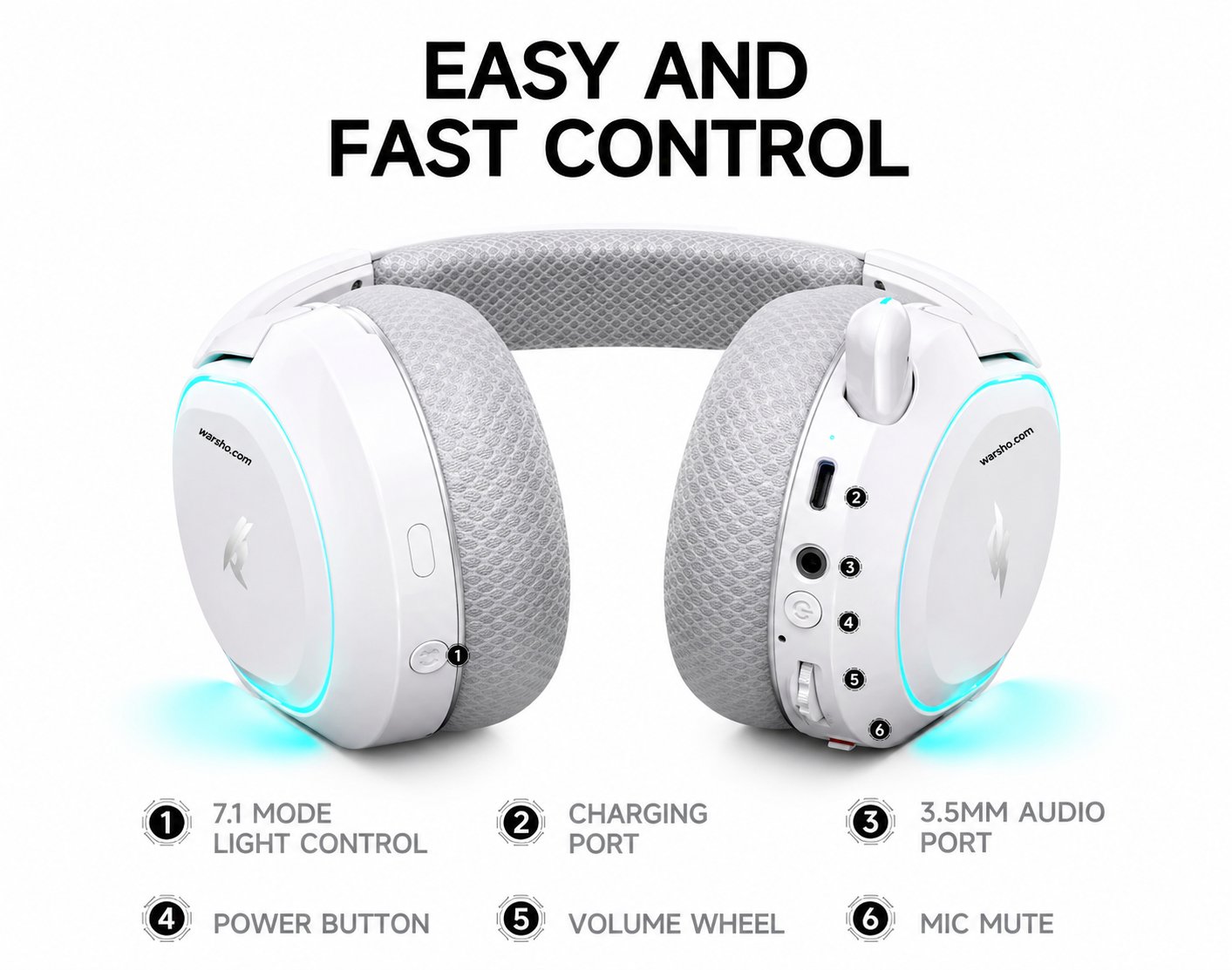 Picun G2 Wireless Gaming Headset Bluetooth 5.3 – 7.1 Surround Sound for PC, PS5, PS4, Mobile & Switch (Low Latency) - image 4