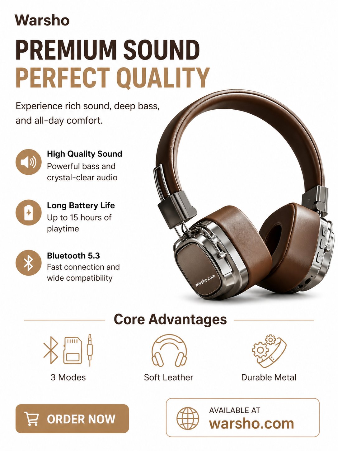 Retro Leather Wireless Headphones (Bluetooth 5.3)