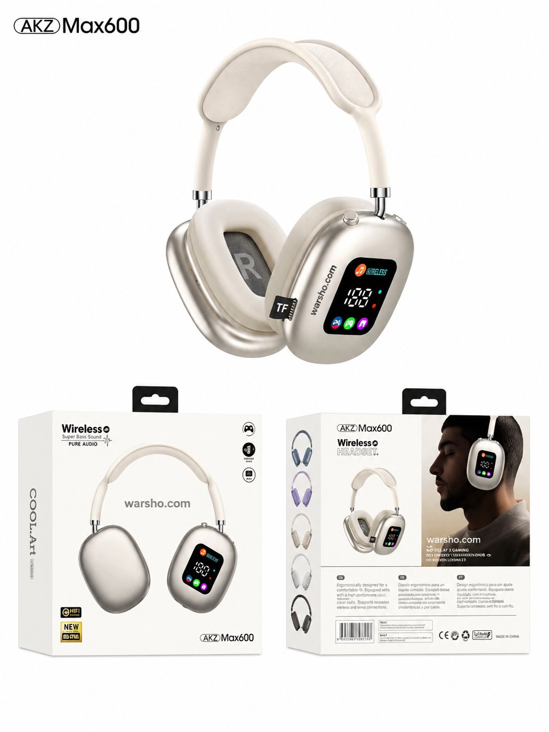 Smart LED Display Wireless Headphones with Touch Screen – Bluetooth Noise Cancelling Over-Ear Headset - image 3