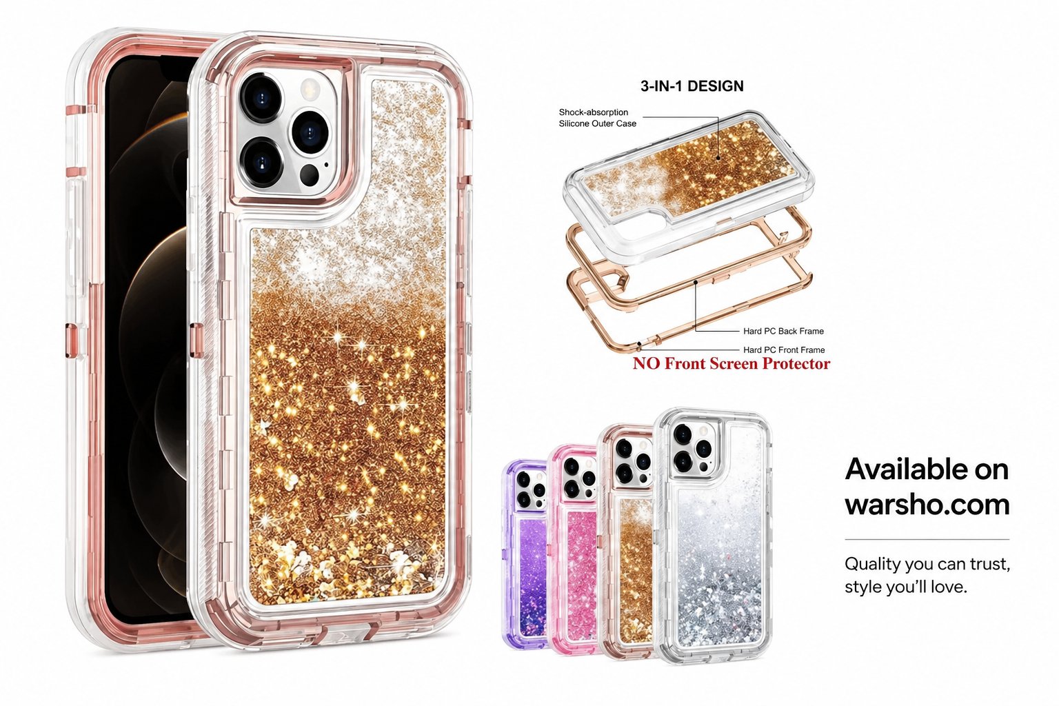 Luxury Glitter Shockproof Quicksand Case for iPhone 17 / 16 / 15 / 14 / 13 / 12 / 11 / X / XR / XS Max