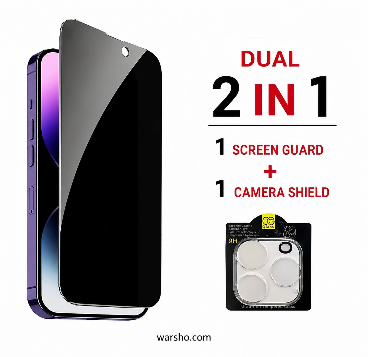 1–4PCS Anti-Spy Screen Protector + Camera Lens Protector (For iPhone 17 / 16 / 15 / 14 / 13 / 12 / 11 Series – Privacy Glass Set) - image 5