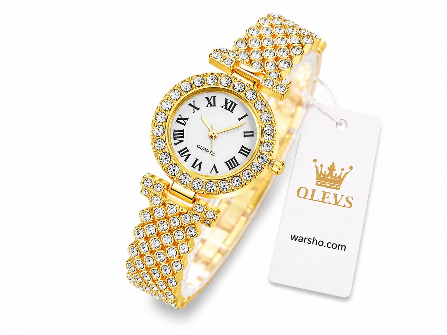 Luxury Women Gold Watch & Jewelry Set (6PCS) – Diamond Quartz Wristwatch, Bracelet, Necklace, Earrings Gift Box - image 4