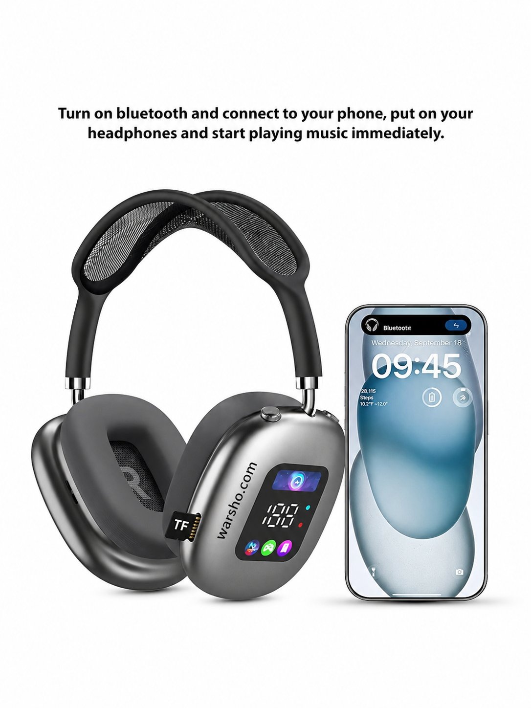 Smart LED Display Wireless Headphones with Touch Screen – Bluetooth Noise Cancelling Over-Ear Headset - image 4