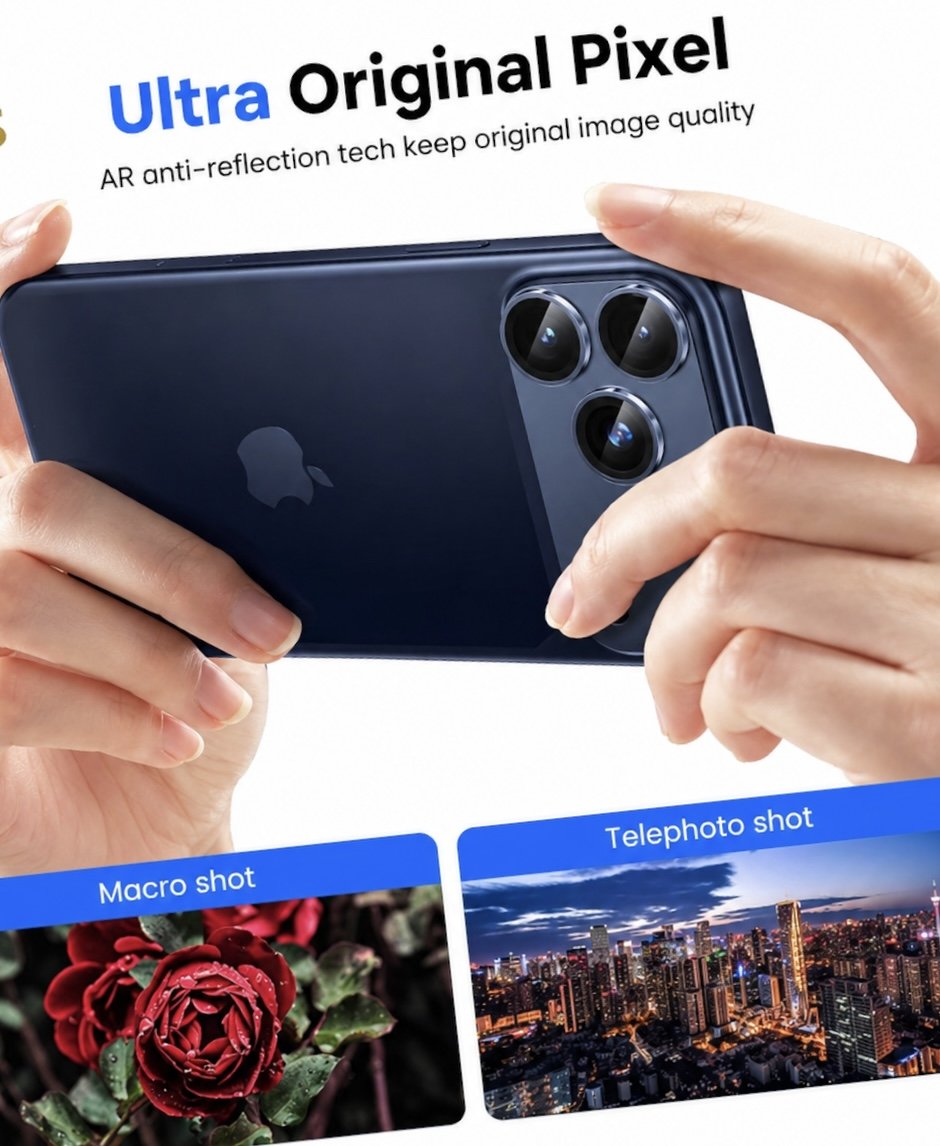 Metal Glass Camera Lens Protector for iPhone 13/14/15/16/17 Pro & Pro Max (Full Coverage Lens Cover - image 2