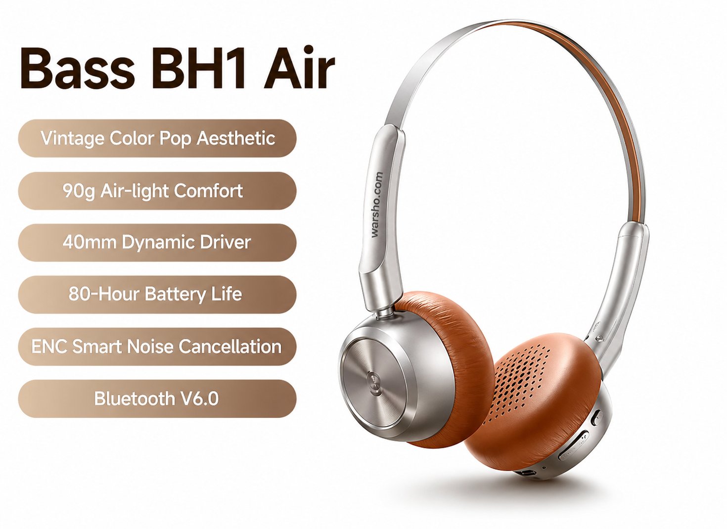 Baseus BH1 Air Wireless Headphones Bluetooth 6.0 – 80H Battery, ENC Noise Cancellation, Ultra-Light 90g Comfort - image 3