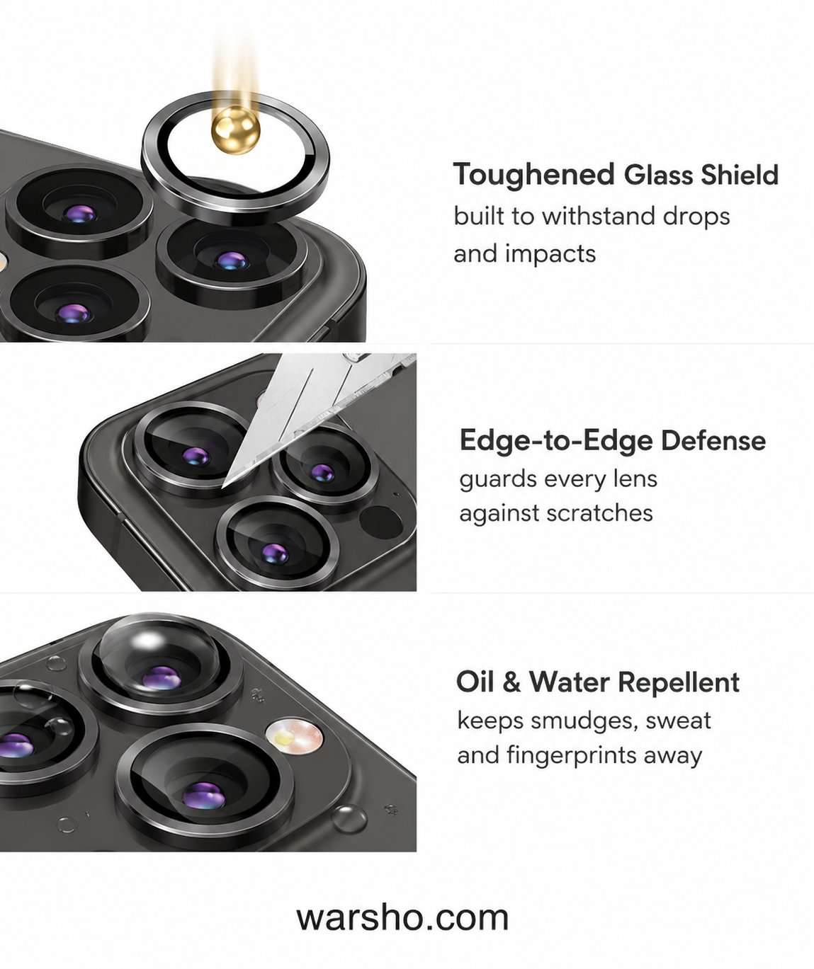 Metal Ring Camera Lens Protector (For iPhone 17 / 16 / 15 / 14 Series – 8K HDR Tempered Glass Lens Cover) - image 2