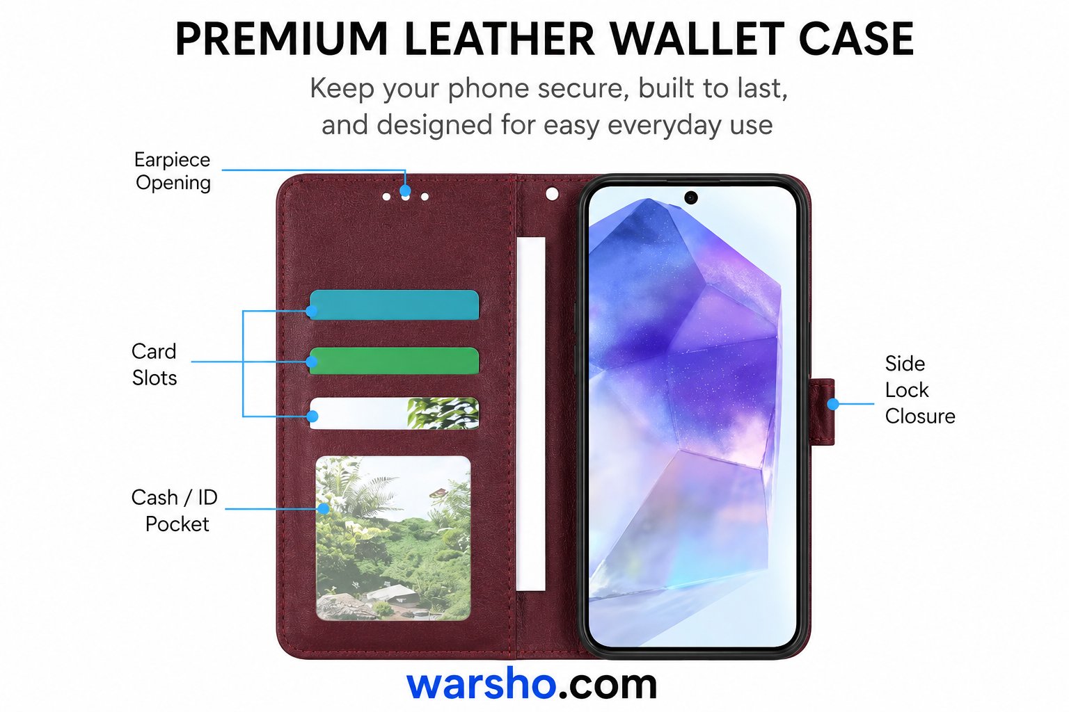 Wallet Flip Leather Case for Samsung Galaxy A05s, A06, A07, A12, A13, A14, A15, A16, A17, A24, A26, A34, A35, A36, A52, A53, A54, A55 & A56 - image 4