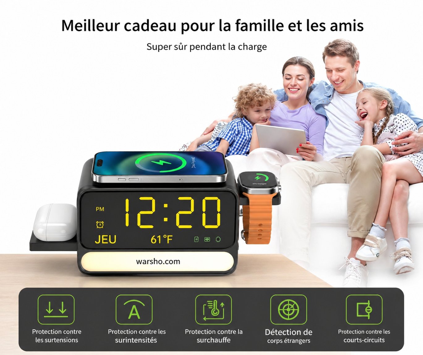 7-in-1 Wireless Charging Station with Alarm Clock & Night Light – Fast Charger for iPhone, Apple Watch & AirPods - image 4