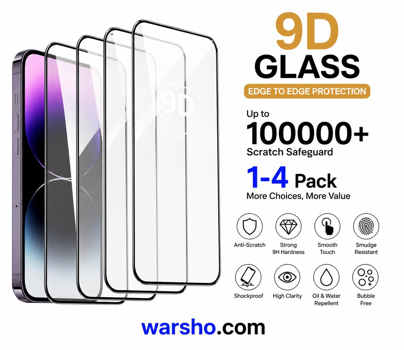 9D Tempered Glass Screen Protector for iPhone Series