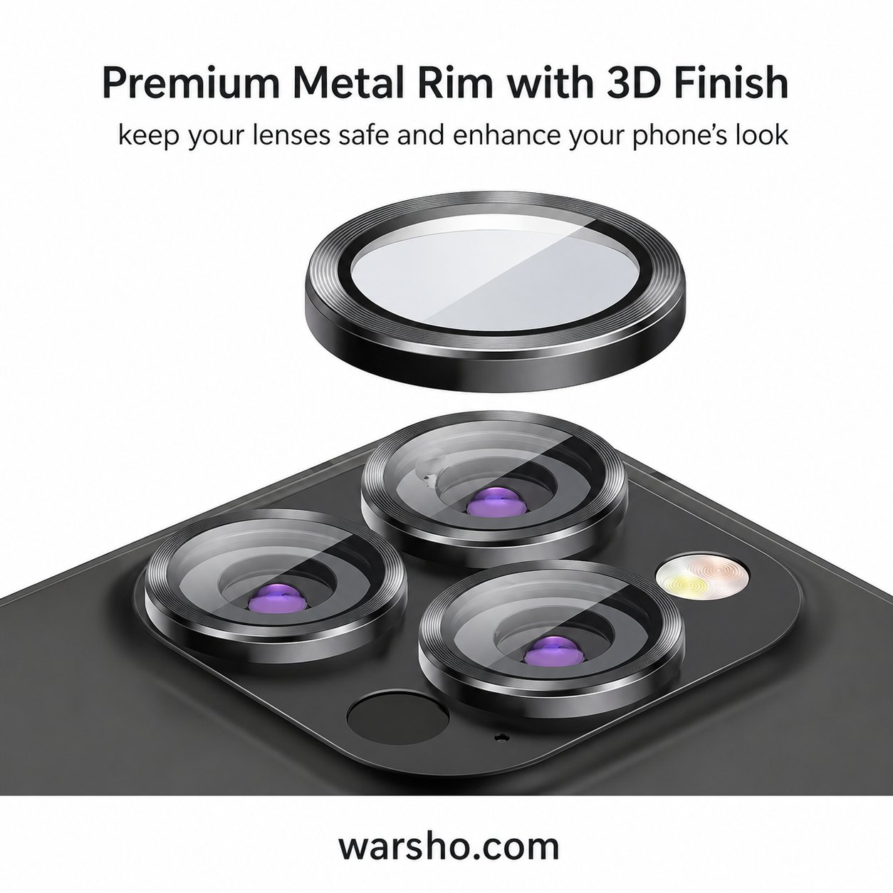 Metal Ring Camera Lens Protector (For iPhone 17 / 16 / 15 / 14 Series – 8K HDR Tempered Glass Lens Cover) - image 3