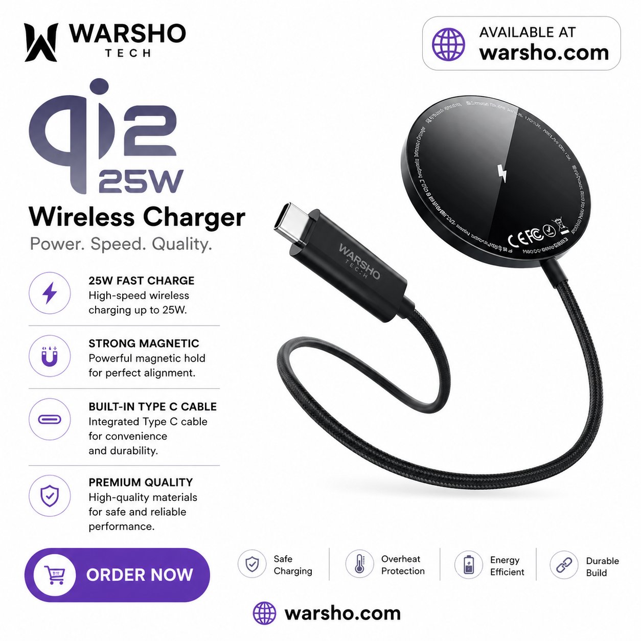 MOVESPEED W010 Qi2 25W Magnetic Wireless Charger