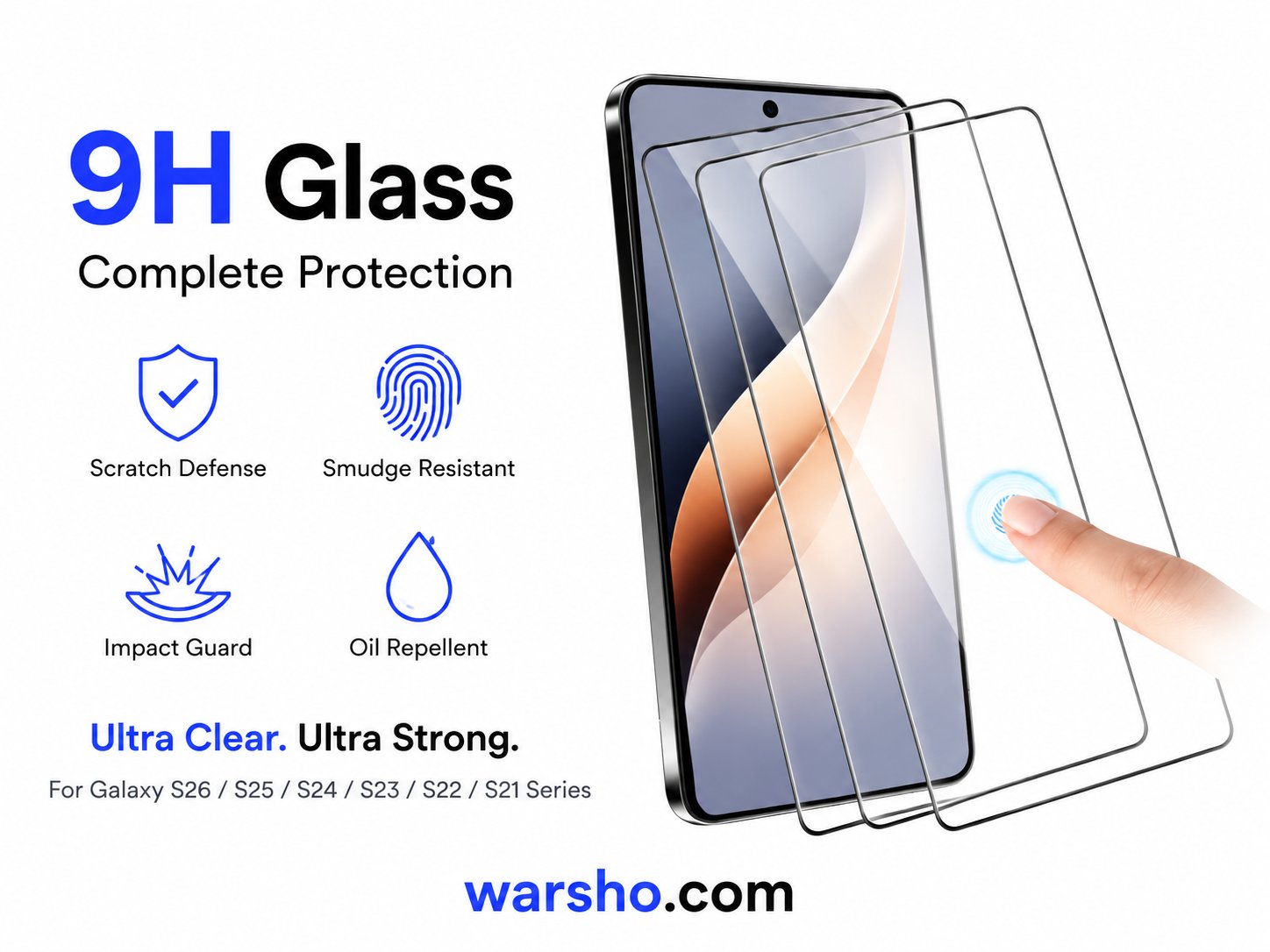 3PCS Ultra Clear Full Cover Tempered Glass for Samsung Galaxy S Series
