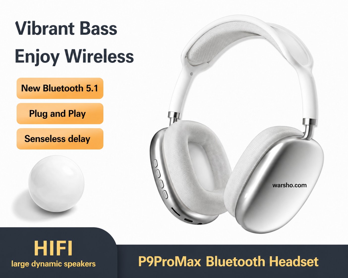 Wireless Bluetooth 5.3 Over-Ear Headphones (Foldable - image 2