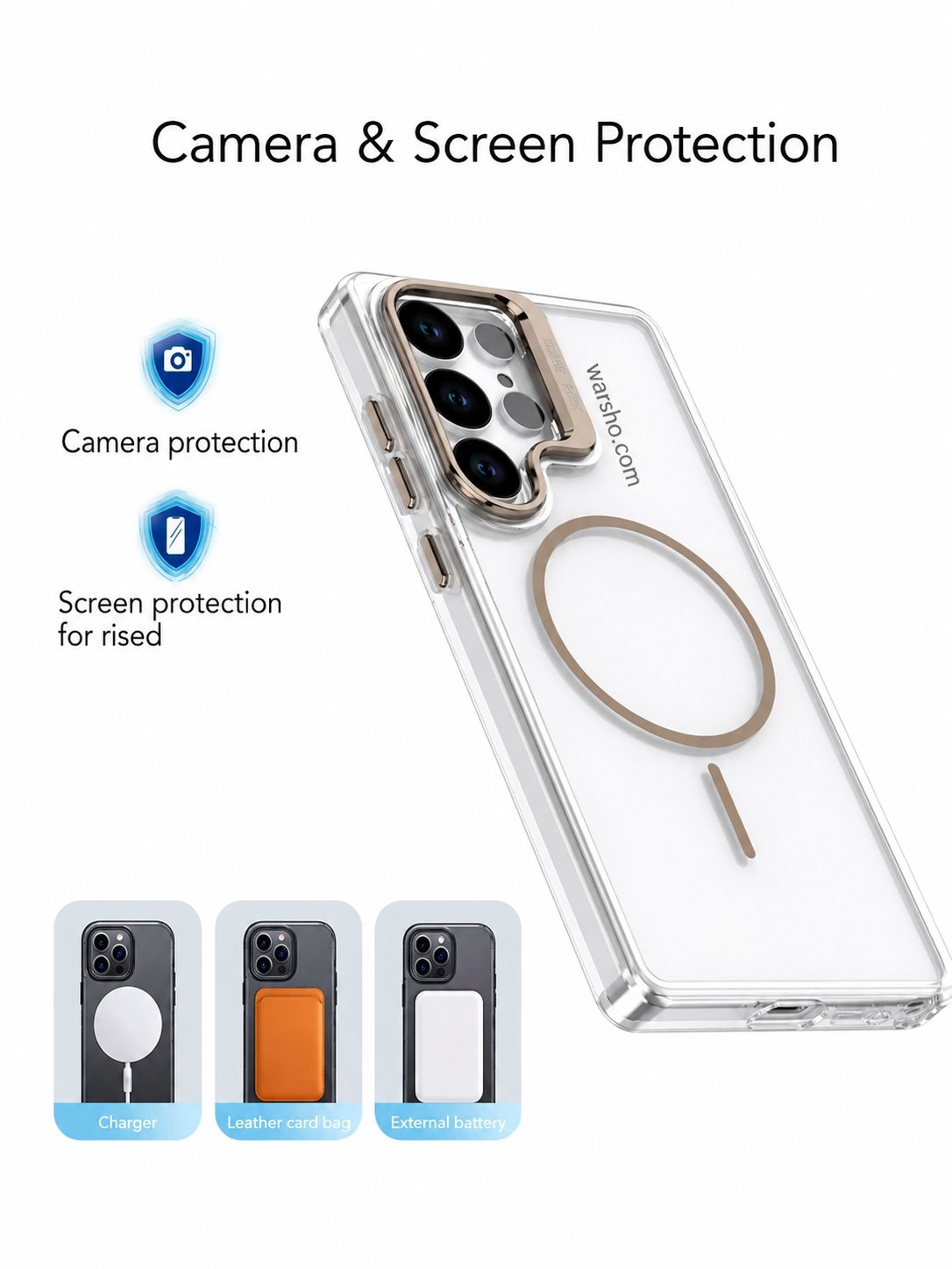 Luxury Clear MagSafe Magnetic Lens Stand Case For Samsung Galaxy S25 / S24 / S23 / A Series – Transparent Protective Cover - image 4