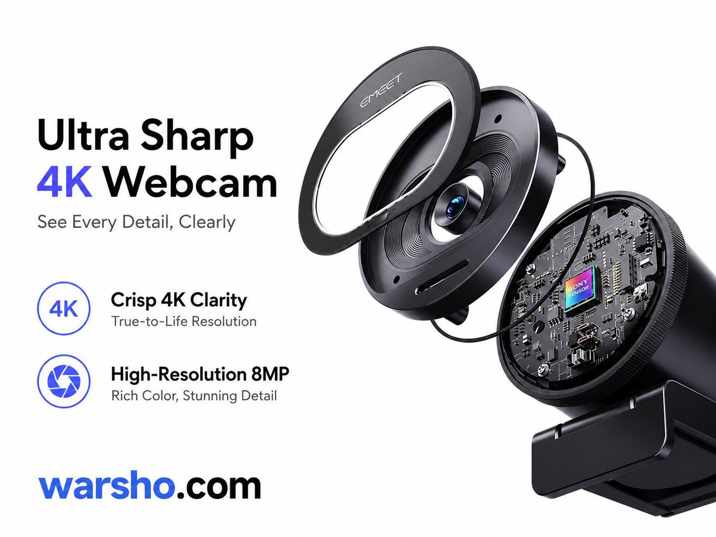 EMEET S600 4K Streaming Webcam – 1080P 60FPS USB Web Camera with Autofocus & Dual Microphones - image 2