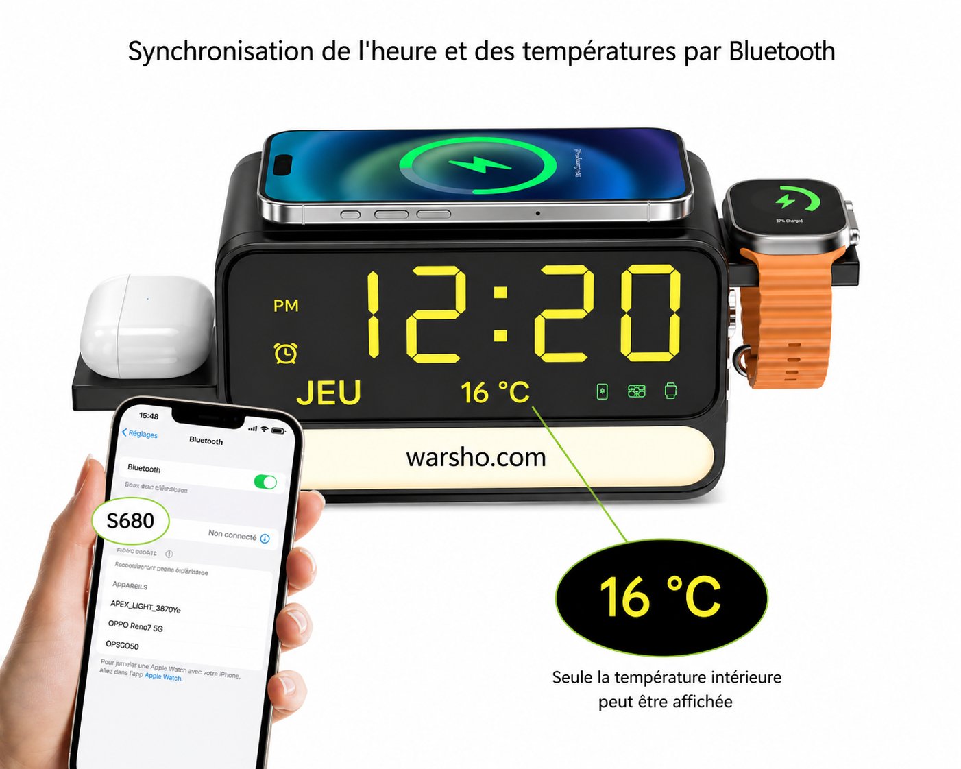 7-in-1 Wireless Charging Station with Alarm Clock & Night Light – Fast Charger for iPhone, Apple Watch & AirPods - image 5