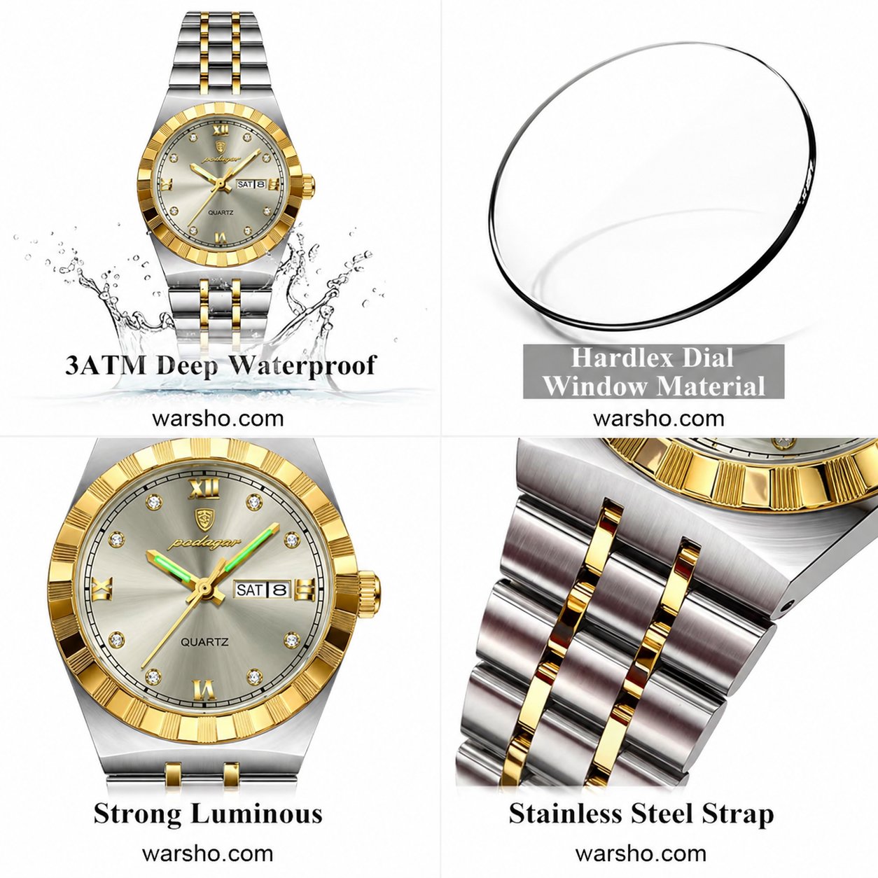 POEDAGAR Luxury Women Stainless Steel Watch – Waterproof Quartz Wristwatch with Week & Date Display - image 4