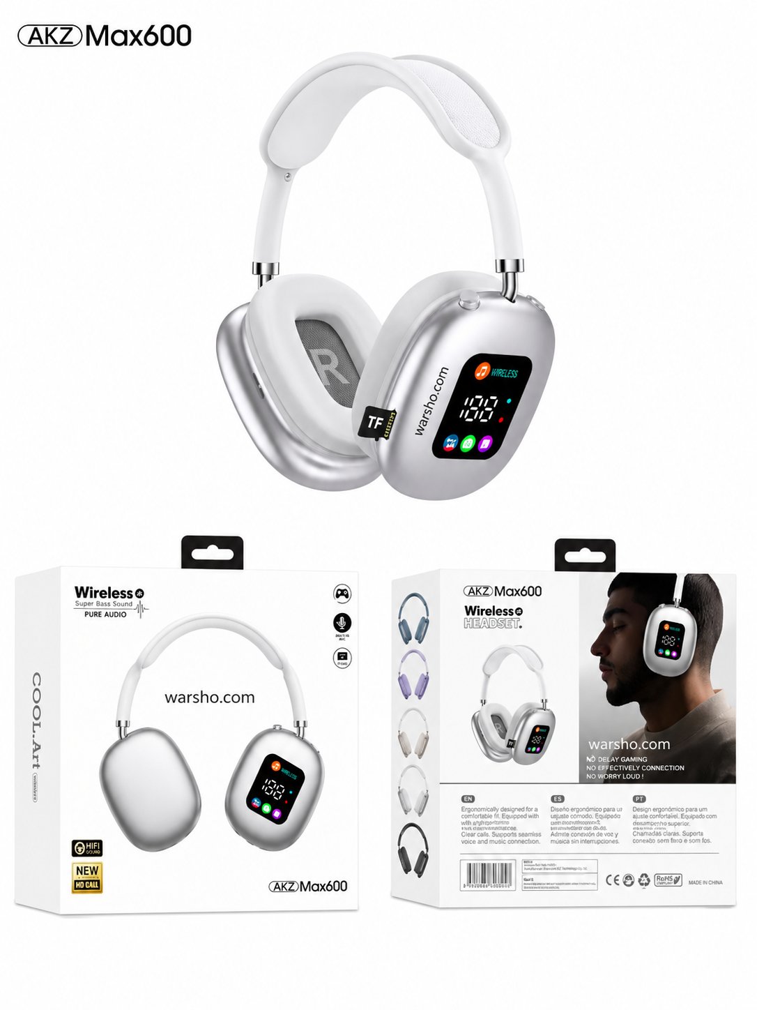 Smart LED Display Wireless Headphones with Touch Screen – Bluetooth Noise Cancelling Over-Ear Headset - image 4
