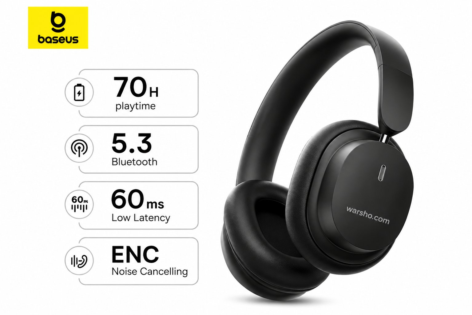 Baseus Bass BH1 Lite Wireless Headphones Bluetooth 5.3 – Super Bass, 70H Playtime, Foldable Over-Ear Headset - image 2