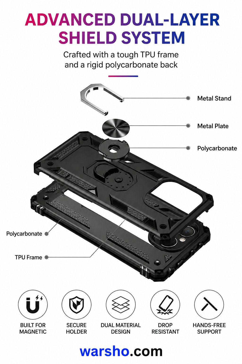 Armor Ring Case for Xiaomi Redmi Note 13, 12, 11, 10, 10S, 11S, 12S, 10T, 11T, 9 Pro, 9S & 10C - image 2