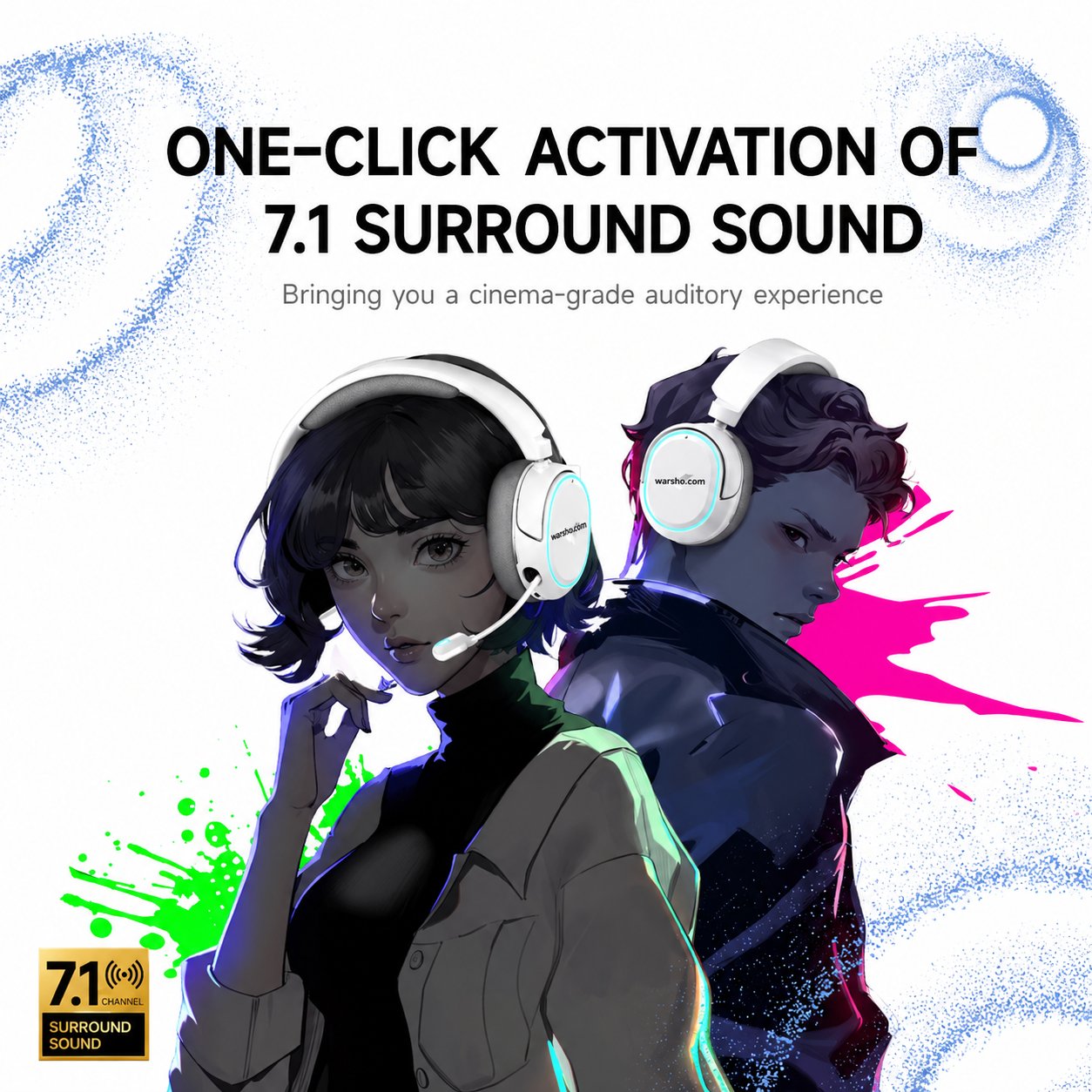 Picun G2 Wireless Gaming Headset Bluetooth 5.3 – 7.1 Surround Sound for PC, PS5, PS4, Mobile & Switch (Low Latency) - image 3