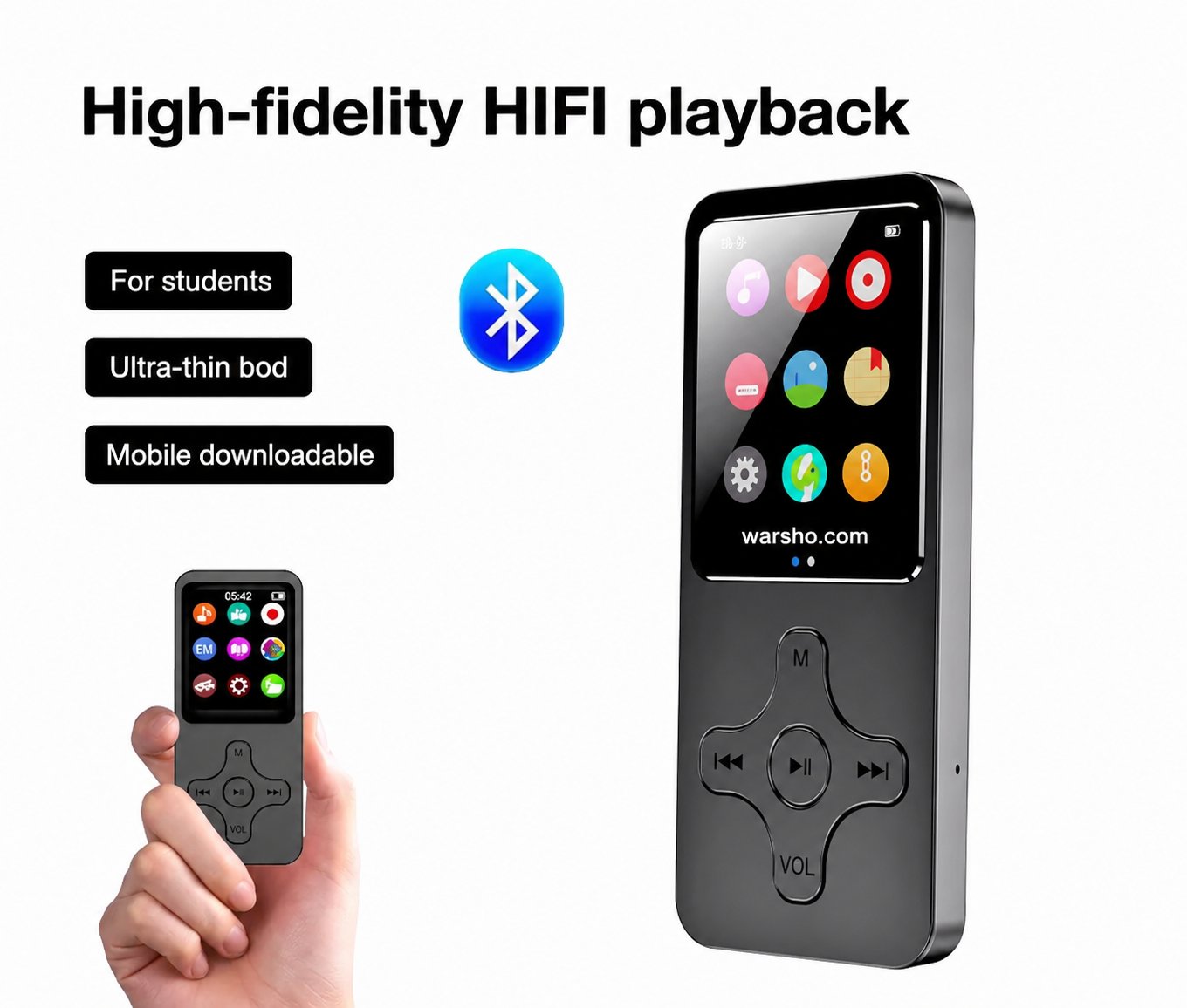 HiFi Bluetooth MP3 Music Player (Recorder, Walkman, Memory Card Support)