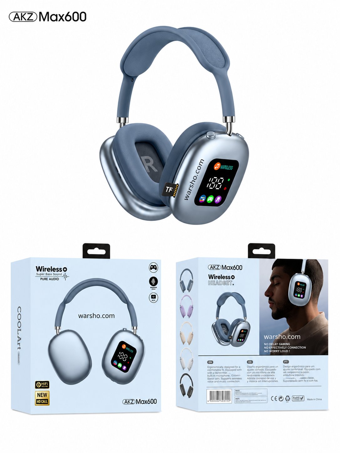 Smart LED Display Wireless Headphones with Touch Screen – Bluetooth Noise Cancelling Over-Ear Headset - image 3