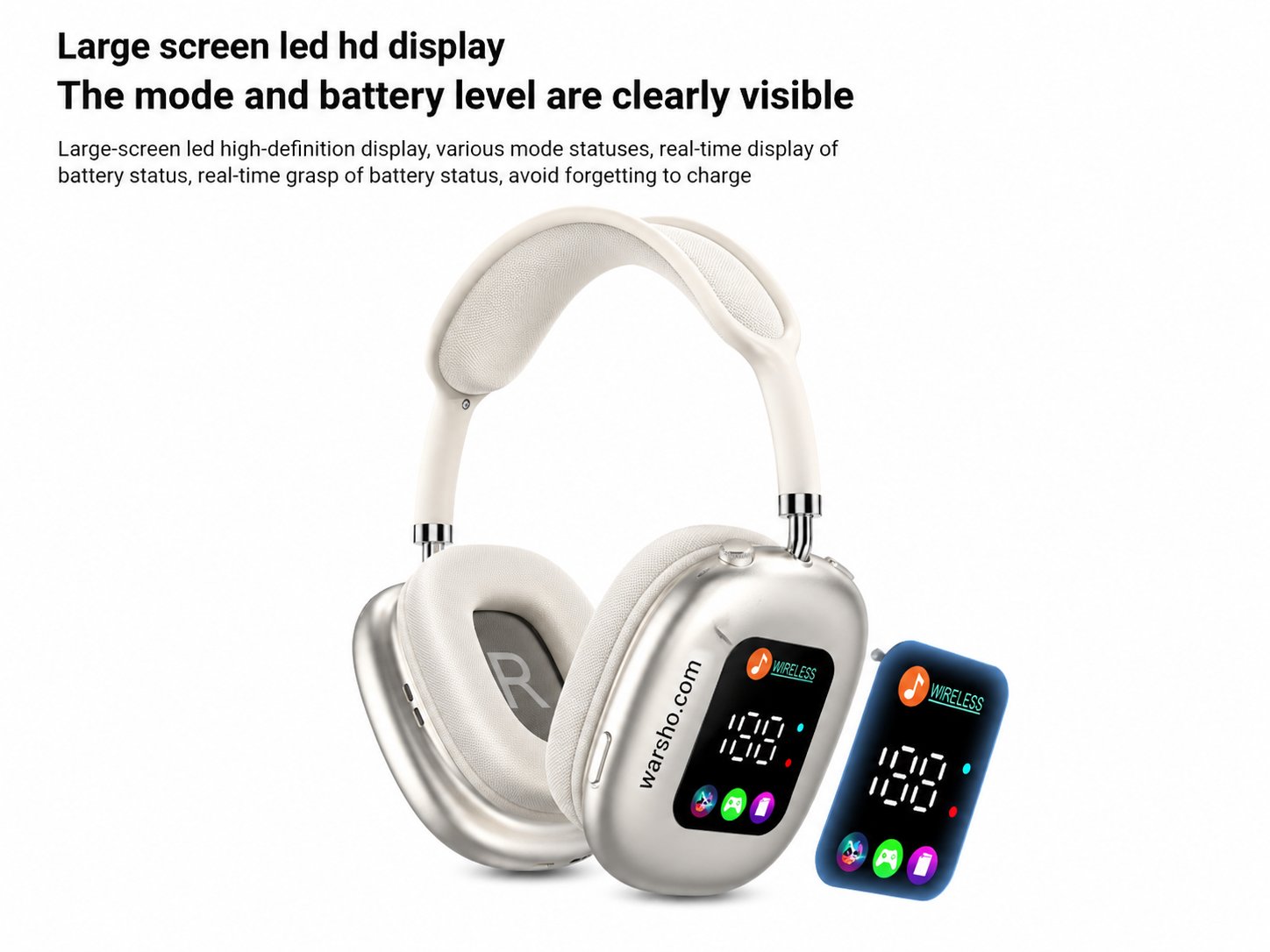 Smart LED Display Wireless Headphones with Touch Screen – Bluetooth Noise Cancelling Over-Ear Headset - image 2