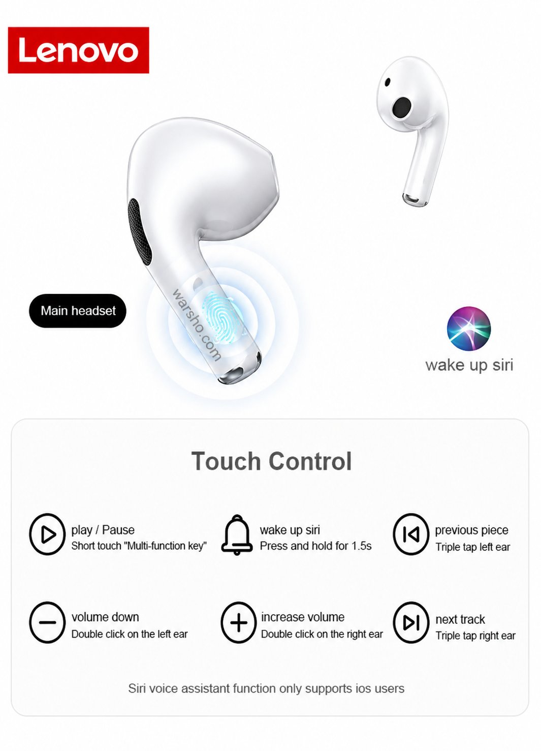 Lenovo LP40 TWS Wireless Earbuds Bluetooth 5.0 – Touch Control, Deep Bass, Noise Reduction Stereo Earphones - image 4