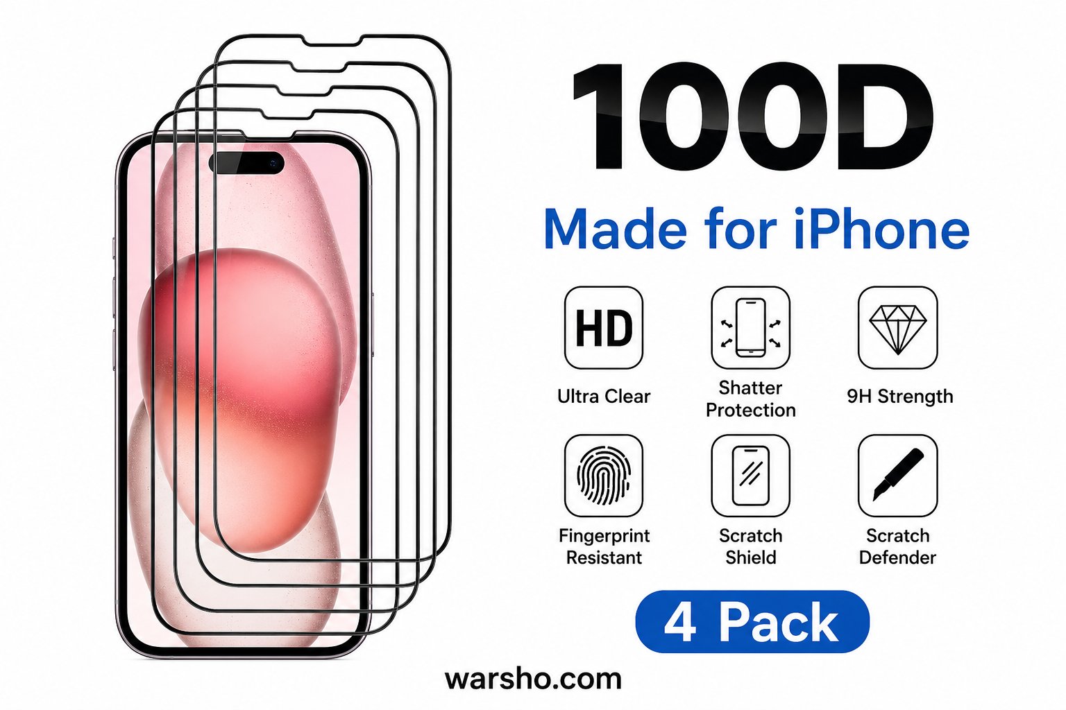 4PCS Tempered Glass Screen Protector (For iPhone 17 / 16 / 15 / 14 / 13 / 12 / 11 / X Series – HD 9H Protection Glass) - image 2
