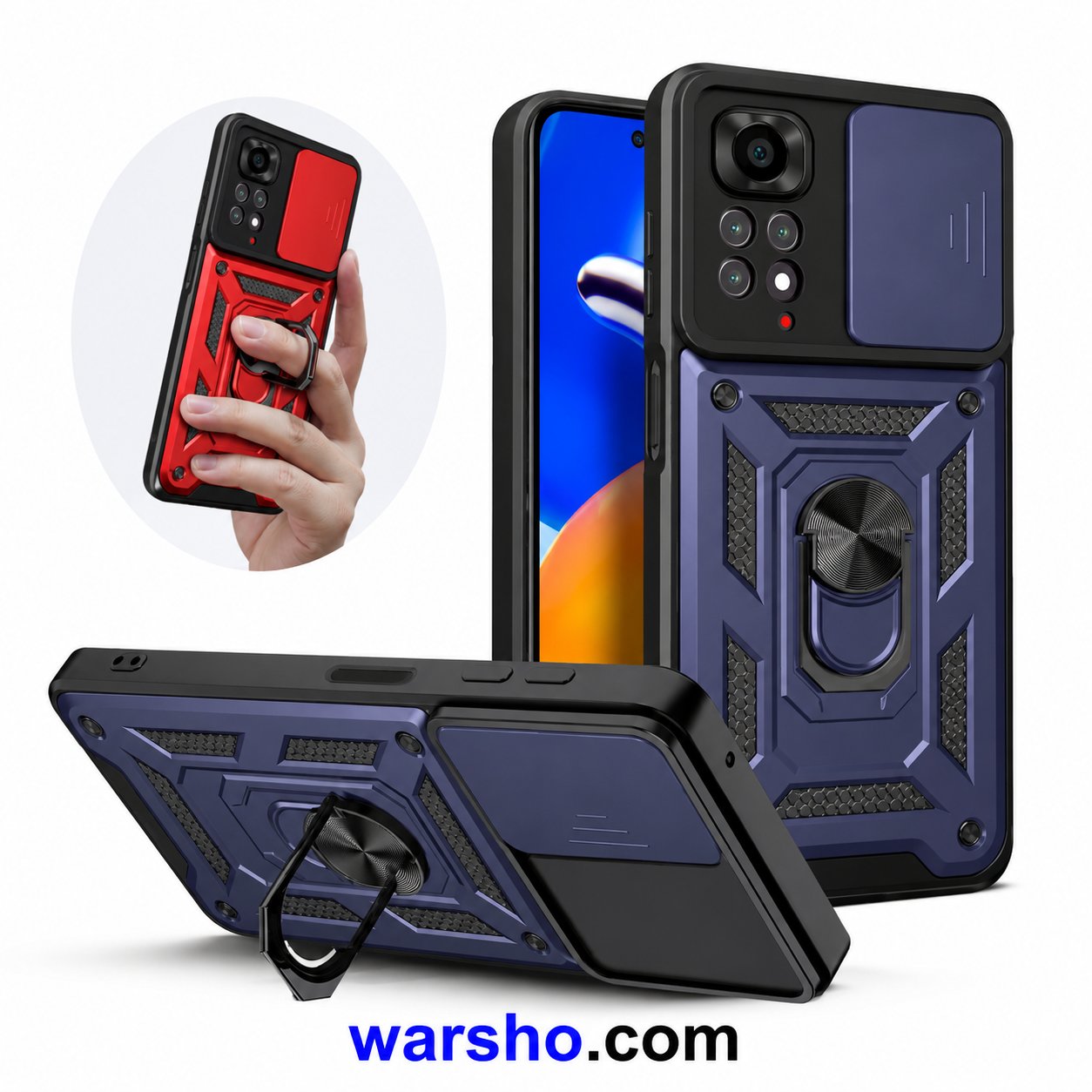 Armor Ring Case for Xiaomi Redmi Note 13, 12, 11, 10 Pro, 10S, 11S, 12S, 13C & 12C