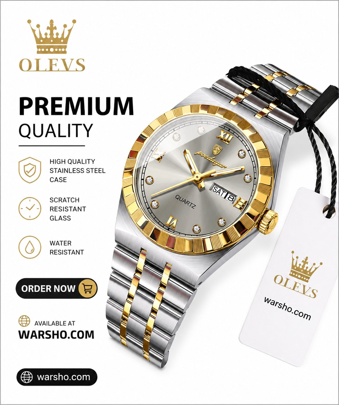 POEDAGAR Luxury Women Stainless Steel Watch – Waterproof Quartz Wristwatch with Week & Date Display