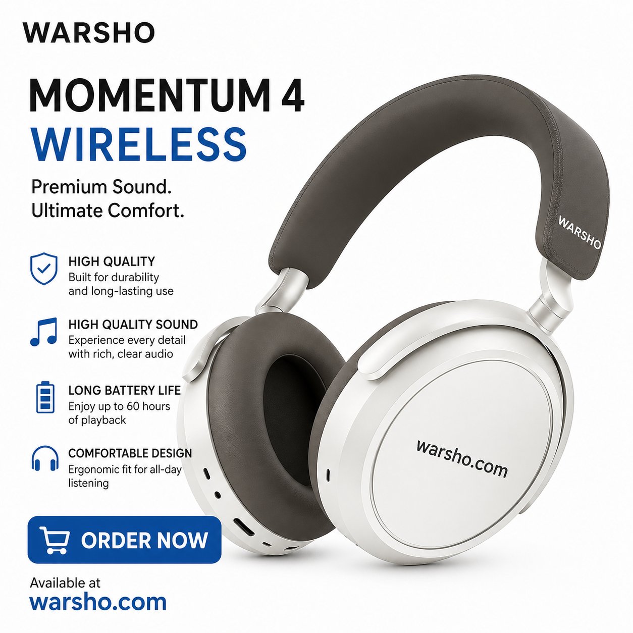 Sennheiser MOMENTUM 4 Wireless Headphones – Bluetooth Headset with Adaptive Noise Cancellation & 60H Battery