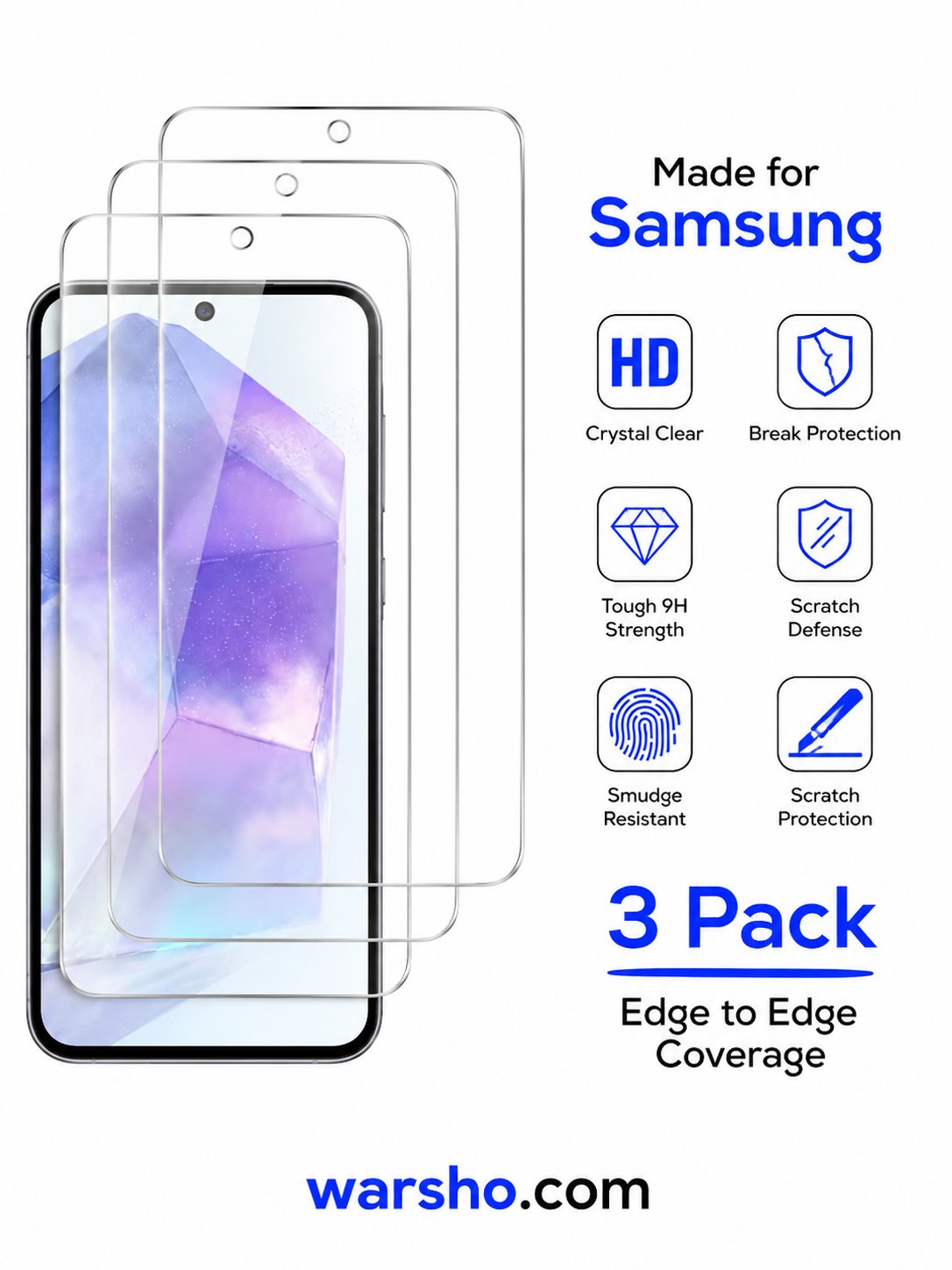 3PCS HD Tempered Glass Screen Protector for Samsung Galaxy A & S Series