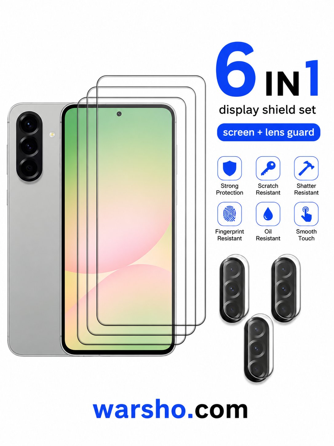 6-in-1 Full Cover Tempered Glass & Lens Protector for Samsung Galaxy A56