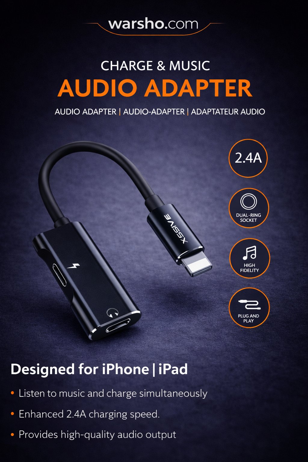 Charge & Music Audio Adapter