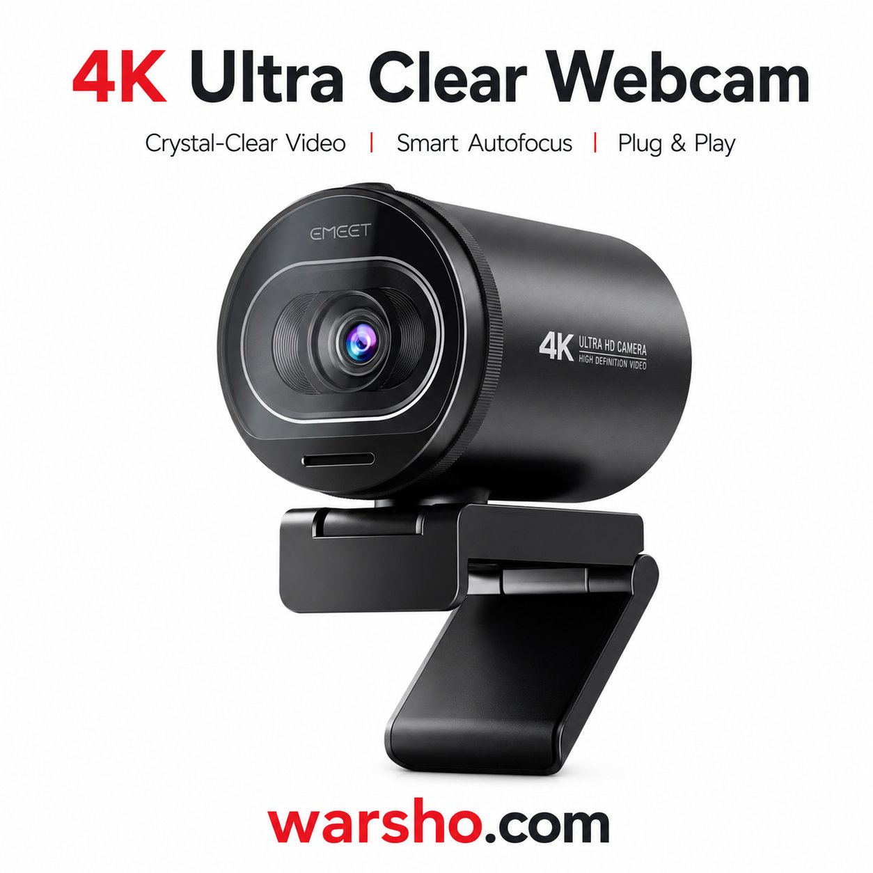 EMEET S600 4K Streaming Webcam – 1080P 60FPS USB Web Camera with Autofocus & Dual Microphones