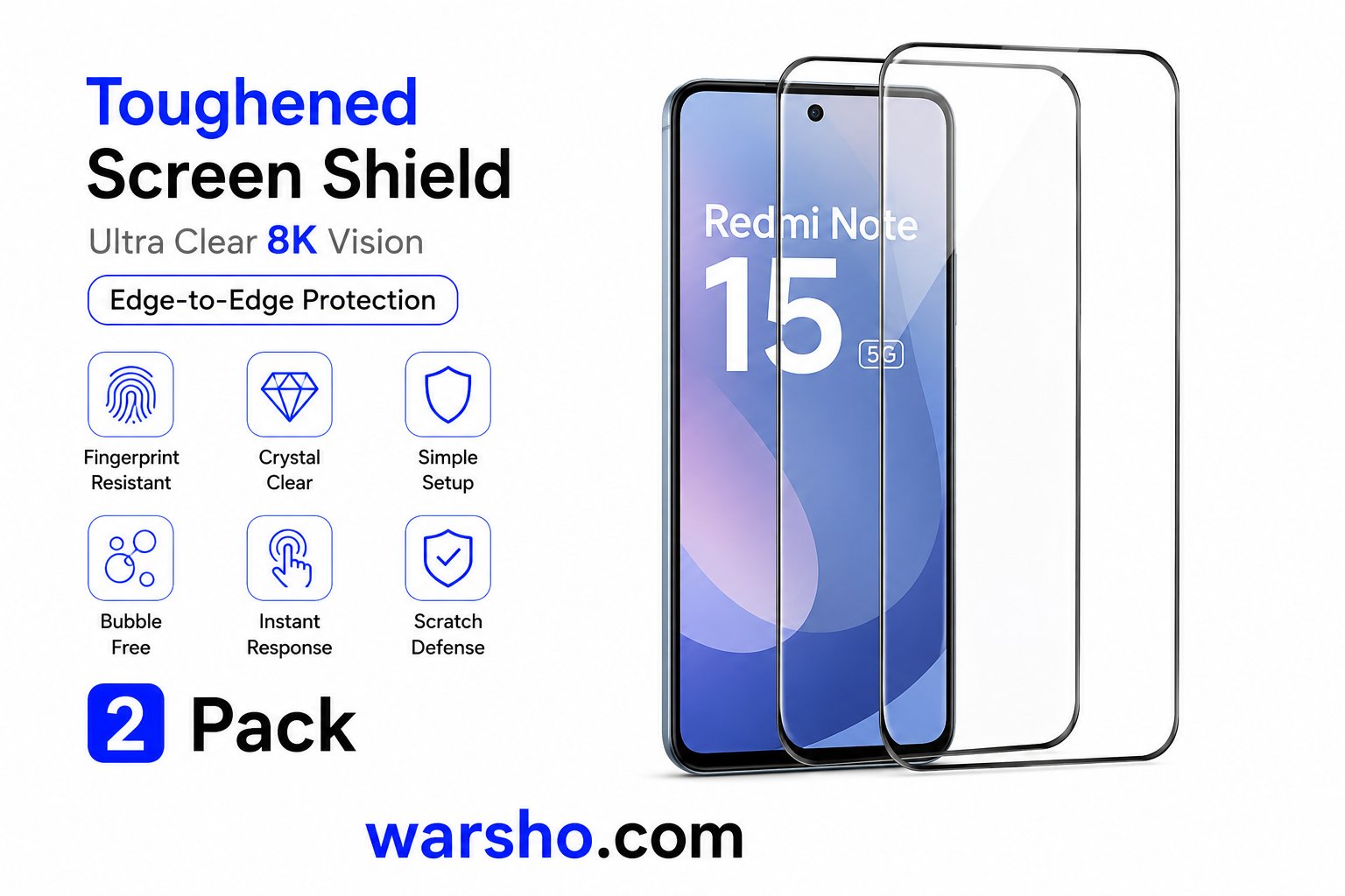 2PCS 9D Curved Tempered Glass Screen Protector for Redmi Note 15 Series