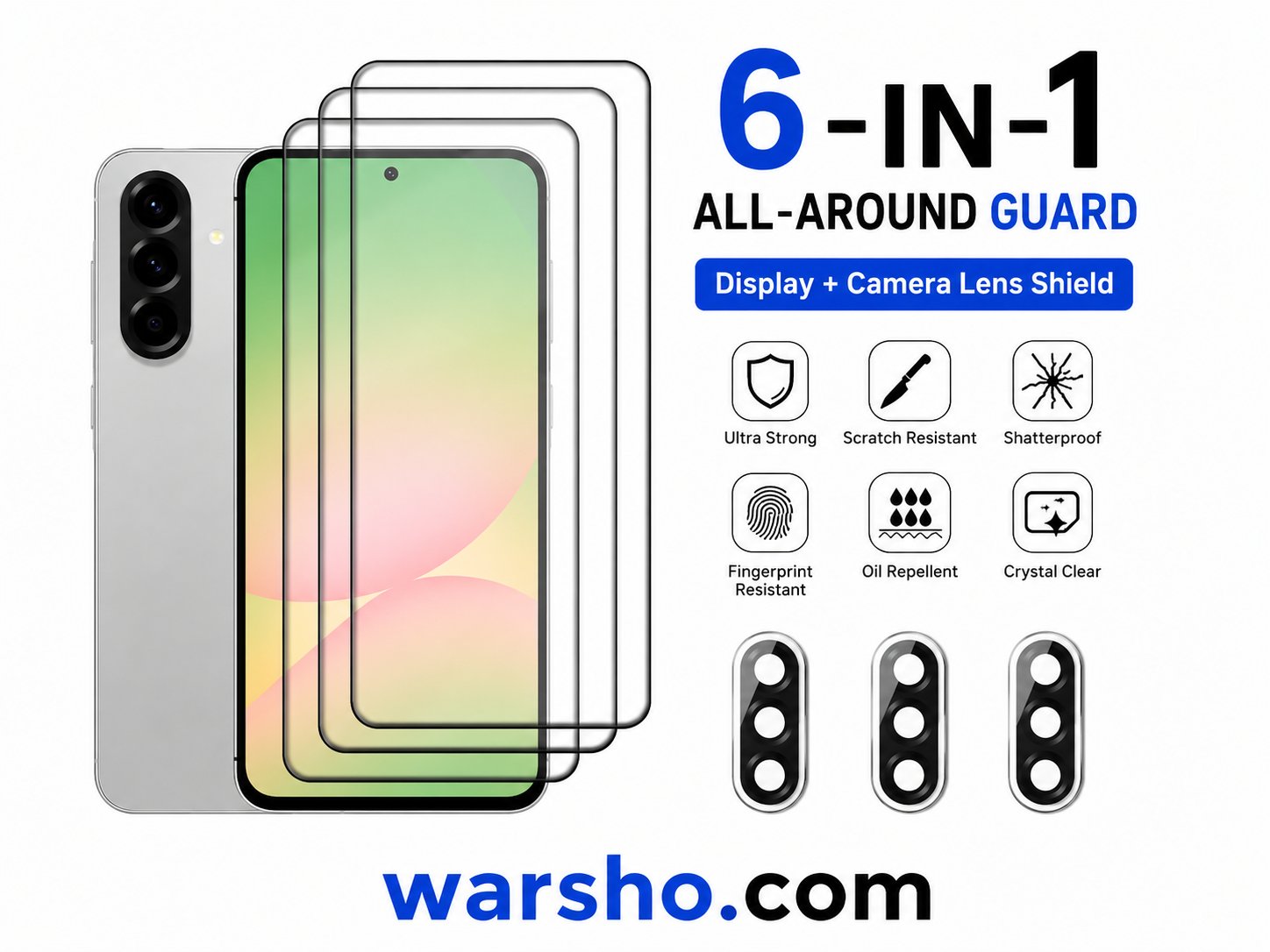6-in-1 Tempered Glass & Camera Lens Protector Set for Samsung Galaxy A56